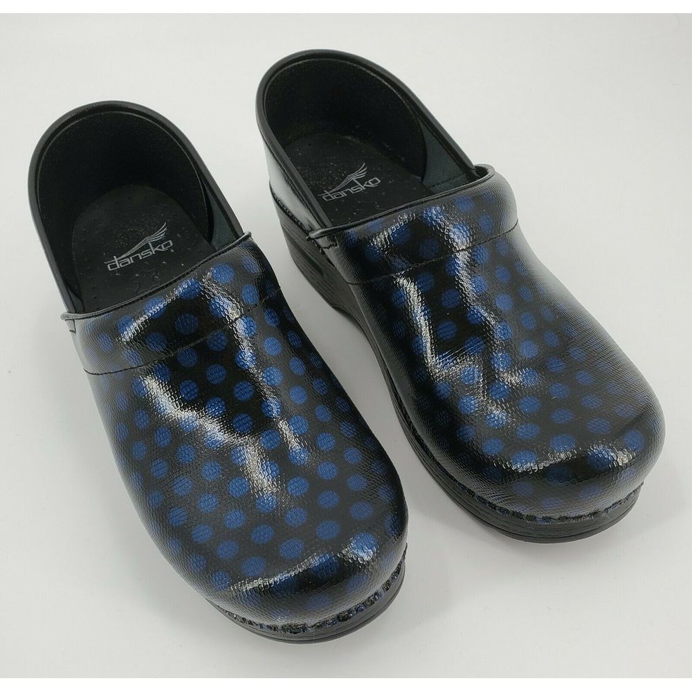 Dansko Clogs Polka Dot Black Blue Shoes Size 39